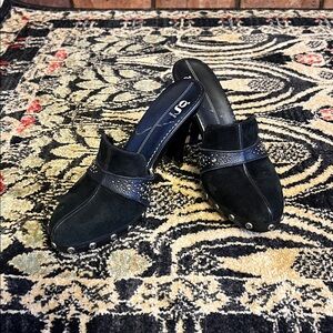 Black Suede Studded Mule Heels